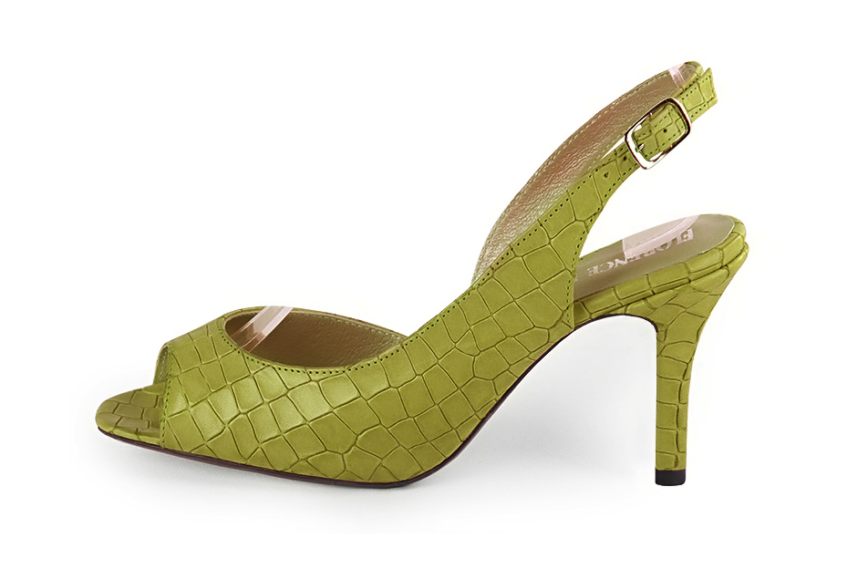 Pistachio green open-toe elegant pumps with back strap. Round toe. High slim heel. - Florence KOOIJMAN